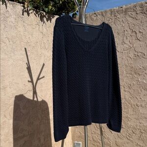 Talbots Classic Navy Cable-knit V-Neck Sweater 100% cotton